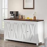 YITAHOME Farmhouse Sideboard Buffet Cabinet with Storage with 4 Doors, 55'' Large Kitchen Storage Cabinet, Wood Coffee Bar Cabinet with Adjustable Shelf for Kitchen, Living Room, White