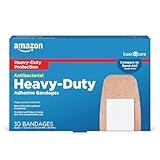 Amazon Basic Care Antibacterial Heavy Fabric Adhesive Bandages, Tough & Flexible Non-Stick Pad Cushion, Helps Prevent Infection Skin Protection, 1.75 x 4 inches (30 Count)