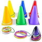 OBTANIM 26 Pcs Plastic Colorful Cones Ring Toss Combo Set Outdoor Carnival Games for Kids Adults Birthday Party Throwing Backyard Games