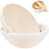 Dimpola Banneton Bread Proofing Basket, Banneton Basket Set of 2, 9 inch Sourdough Proofing Basket Round Proofing Bowls Handmade Rattan Baskets and Liners, Artisan Sourdough Bread Making Kit