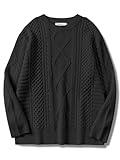 ANRABESS Sweaters for Women Oversized Crewneck Long Sleeve Casual Loose Cable Knit Pullover Tops 2024 Fall Vintage Clothes Black Medium