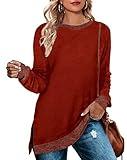 Casual Tops for Women Long Sleeve Knitted Sweater Fall Clothes 2XL Brown Orange