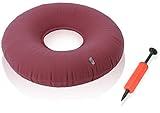 Dr. Frederick's Original Donut Pillow - 15" Inflatable Donut Cushion for Tailbone Pain Relief - Seat Cushion for Hemorrhoids, Bed Sores, Prostatitis - Vinyl & Flannel - Red