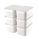 AREYZIN Plastic Storage Bins With Lid Set of 6 Baskets for Organizing Container Lidded Organizer Shelves Drawers Desktop Closet Playroom Classroom Office, White