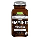 Daily Vitamin D3 2000iu, Clean Label, 365 Small Tablets, 1-Year Supply, Vegetarian Cholecalciferol, Pure and Essential by Igennus