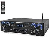 Pyle Bluetooth Home Audio Theater Amplifier Stereo Receiver 4 Channel 800 Watt Sound System w/MP3, USB, SD, AUX, RCA, FM,MIC, Headphone, Reverb Delay, LED Vol, for Home/Studio/Theater Speakers