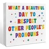 LGBT Wooden Box Sign, LGBTQ Home Office Desk Decor, Rainbow Lesbian Gay Queer Room Decoration, LGBT Pride Month Men Women Teens Gifts, Respect Other People's Pronouns