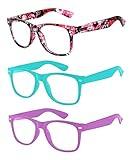 3 Pairs Kids Clear Lens Sunglasses Flower Red Turquoise Purple