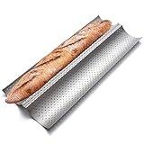 KITESSENSU Nonstick Baguette Pans for French Bread Baking, Perforated 2 Loaves Baguettes Bakery Tray, 15" x 6.3", Silver