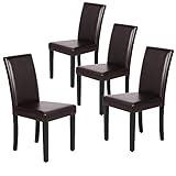 Yaheetech Dining Chairs Set of 4 PU Leather Dining Room Chairs with Waterproof Surface and Wood Legs for Kitchen Restaurant and Living Room, Dark Brown