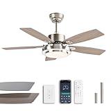 LuminaFlow 42 Inch Ceiling Fans with Lights and Remote/APP Control, Modern Nickel Ceiling Fan with Quiet Reversible DC Motor, 3 CCT Dimmable LED for Bedroom, Living Room, Patio, Indoor and Outdoor