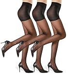 G&Y 3 Pairs Women's Sheer Tights - 20D Control Top Pantyhose with Reinforced Toes(Black, S)