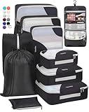 ALL INCLUDED 10 Set Sturdy Packing Cubes for Suitcases,OlarHike Travel Essentials,UPGRADED Anti-Tear Stitching, NEW Improved Luggage Packing Organizers for Travel Accessories(Black)