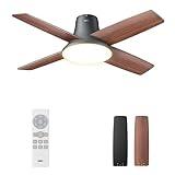 Dreo Ceiling Fans with Lights, 44'' Low Profile Black Ceiling Fan with Remote Control for Bedroom, 6-Level Dimmable Lighting & 5-Color Tone, 6 Speeds, Reversible DC Motor, Easy Installation, Timer