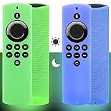 2pcs Firestick Lite Remote Cover Compatible with Fire TV Stick Remote Lite 2020 (Glow in The Dark), Pinowu Firetv Silicone Cover Case with Wrist Strap for Newest Voice Remote lite (Green& Blue)