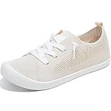 ALTOCIS Women's Knit Slip On Sneakers Ladies Elastic Low Top Flats Lightweight Breathe Mesh Fashion Sneakers Cute Flying Woven Loafers(Beige US9)