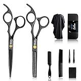 Sirabe 10 PCS Hair Cutting Scissors Set, Professional Haircut Scissors Kit with Cutting Scissors, Thinning Scissors, Comb, Cape, Clips, Black Hairdressing Shears Set for Barber, Salon, Home