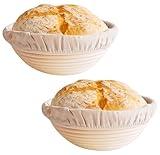 Koackl Sourdough Bread Baking Supplies, Bakery Premium Round Bread Banneton Basket 2 Pack with Liner - Perfect Brotform Proofing Basket for Making Beautiful Bread (8.5 inch)