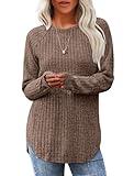 Saloogoe Plus Size Tunic Tops to Wear with Leggings Loose Fit Fall Fashion 2024 Cozy Pullover Crewneck Sweaters for Women Coffee XXL