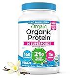 Orgain Organic Vegan Protein + 50 Superfoods Powder, Vanilla Bean - 21g Plant Based Protein, 8g Prebiotic Fiber, No Lactose Ingredients, Gluten Free, No Added Sugar, Non-GMO, 2.02 lb