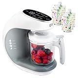 EVLA'S Baby Food Maker, Steamer, Blender, Baby Food Processor for Healthy Homemade Baby Food in Minutes, Touch Screen with 6 Reusable Food Pouches, Baby Registry Essential, White