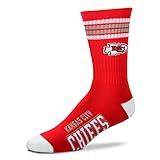 For Bare Feet NFL Youth 4 Stripe Deuce Crew Sock, Kansas City Chiefs, One Size