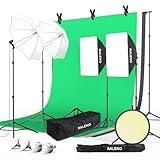 RALENO Photography Lighting Kit, 8.5 x 10 ft Backdrop Stand with Green Screen, Softbox and Umbrella with 5500 K, 97 CRI, LED Light Bulbs for Product, Portrait Shooting and Video Recording, Model: PS55