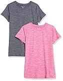 Amazon Essentials Women's Tech Stretch Short-Sleeve Crewneck T-Shirt (Available in Plus Size), Pack of 2, Dark Grey Space Dye/Raspberry Space Dye, Medium