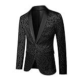 LiveZou Men's Floral Dinner Party Prom Wedding Stylish Tuxedo Suit Jacket Jacquard Casual Sport Coats & Blazers for Men Size M Black