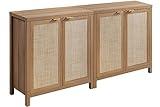 SICOTAS Rattan Sideboard Buffet Credenza Cabinet - 2 Pieces Large Farmhouse Kitchen Coffee Bar Cabinet with Rattan Storage - Boho Wood Chest Storage Cabinet for Entryway Living Room - Oak