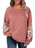 SHEWIN Oversized Sweatshirt for Women 2024 Casual Long Sleeve Pullover Tops Trendy Crewneck Sweatshirts Comfy Fall Tops,US 20-22(2XL),Pink