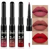 evpct 3Pcs Ruby Red Nude Pink Mauve Matte Liquid Lipstick and Lip Liner Stain Sets for Women DNM Long Lasting 24 Hours Stay on Matte Lipstick labiales matte larga duracion 24 mate 24 horas originales