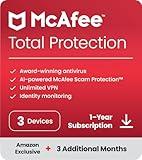 McAfee Total Protection 2024 Ready | 3 Devices | 15 Month Subscription | Cybersecurity software includes Antivirus, Secure VPN, Password Manager, Dark Web Monitoring | Amazon Exclusive | Download