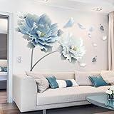 HINIHAO Flower Stickers Murals for Bedroom Office Bathroom Living Room Floral Wall Decals Removable Wall Art Decoration Peel and Stick Room Wall Decor (Blue1)