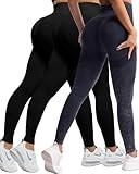 CHRLEISURE 3 Piece Workout Leggings Sets for Women, Gym Scrunch Butt Butt Lifting Seamless Leggings (2Black,MS Black, L)