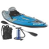 Sevylor QuickPak K1 1-Person Inflatable Kayak, Kayak Folds into Backpack with 5-Minute Setup, 21-Gauge PVC Construction; Hand Pump & Paddle Included