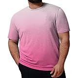 Unique Gifts Mens Plus Size Short Sleeve Casual T-Shirt Crewneck Fashion Gradient Oversized Fat Boy Tees Lightweight Stretch Versatile Top Spring and Summer Leisure Blouse Tshirts(Pink,5X-Large)