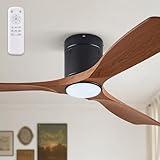 Fanbulous 52" Ceiling Fans with Lights and Remote Control,Modern Flush Mount Ceiling Fan with 3 LED Colors,Outdoor Low Profile Ceiling Fans with 6-Speeds Timer DC Motor for Bedroom Living Room Patio