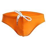 Summer Code Mens Solid Swim Briefs Drawstring Bikini Sport Swimsuit Orange