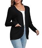 TownCat Women’s Lightweight Cardigan with Pockets Long Sleeve Open Front Cardigan for Women (Black,L)