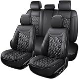 COMFDRIVE Car Seat Covers Full Set, Universal Comfortable Faux Leather Seat Covers for Cars, 5 Seats Leather Car Seat Covers Waterproof Automotive Seat Covers for Most Sedans Trucks SUV (Black)