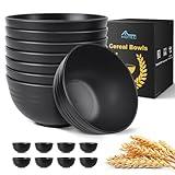 HOTEC Unbreakable Wheat Straw Cereal Bowls - Microwave & Dishwasher Safe Soup and Salad Bowls, Set of 8, 26oz, BPA Free, Black