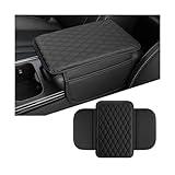 Bittwee Car Center Console Cover, Leather Vehicle Car Armrest Protector Cushion with 2 Side Storage Pockets, Comfortable Auto Interior Decorative Accessories, Universal for SUV, Truck, RV（Black）