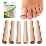 Welnove Toe Tubes Sleeves Protectors - 6 Pack Toe Cushions for Pain Relief - Fabric & Breathable Gel Lining Toe Protectors for Corns, Calluses, Blisters (Large Size)