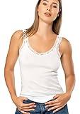 VAVONNE Camisole for Women, All Cotton, Airy Soft Comfy Tank Tops Cami Undershirt (White/Lace Strap, Medium)