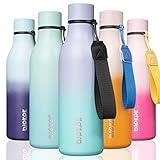 BJPKPK Insulated Water Bottles, 18 oz Stainless Steel Metal Water Bottle with Strap, BPA Free Leak Proof Thermos, Mugs, Flasks, Reusable Water Bottle for Sports & Travel, Oasis