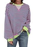 ANRABESS Women Striped Oversized Sweatshirt Long Sleeve Crewneck Hoodies Shirts 2024 Fall Pullover Top Trendy Preppy Clothes Pink Green Large