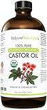 RejuveNaturals Castor Oil (16oz Glass Bottle) USDA Certified Organic, 100% Pure, Cold Pressed, Hexane Free. Boost Hair Growth for Thicker, Fuller Hair, Lashes & Eyebrows.