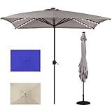 Freetime Fun Rectangular Patio Umbrella 10 ft Heavy Duty Patio Table Umbrella With Crank Lift Solar Lights, Super Thick Windproof Pole with UV-Resistant Shade 8x10FT