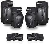 Adult/Child Knee Pads Elbow Pads Wrist Guards 3 in 1 Protective Gear Set for Skateboarding Inline Roller Biking Roller Skating Cycling Outdoor Sports Black M